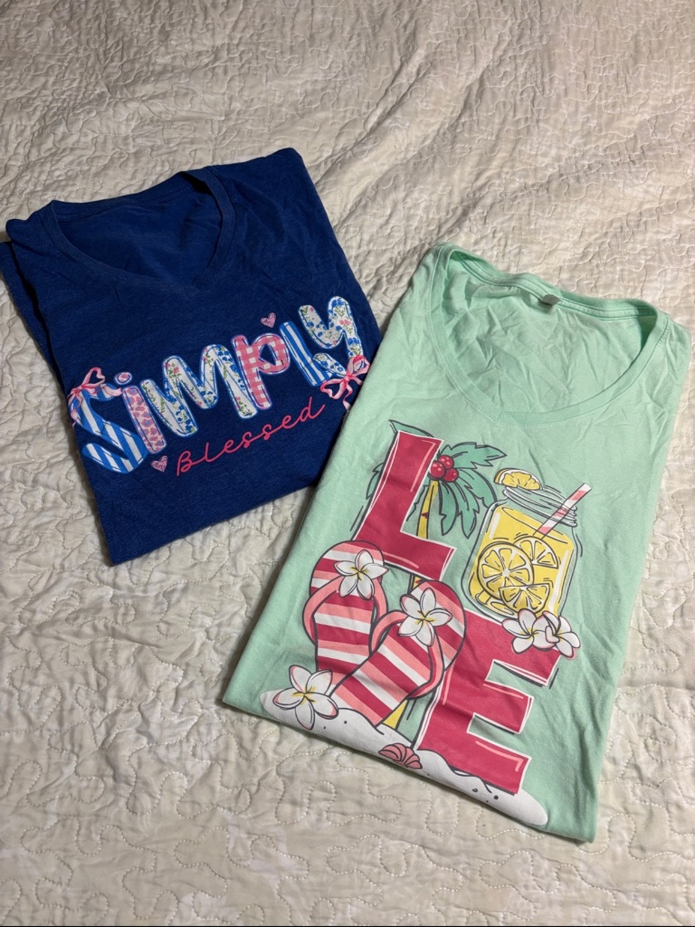 Lot of 2 fun 3xl women’s v neck graphic t-shirts short sleeve. EUC